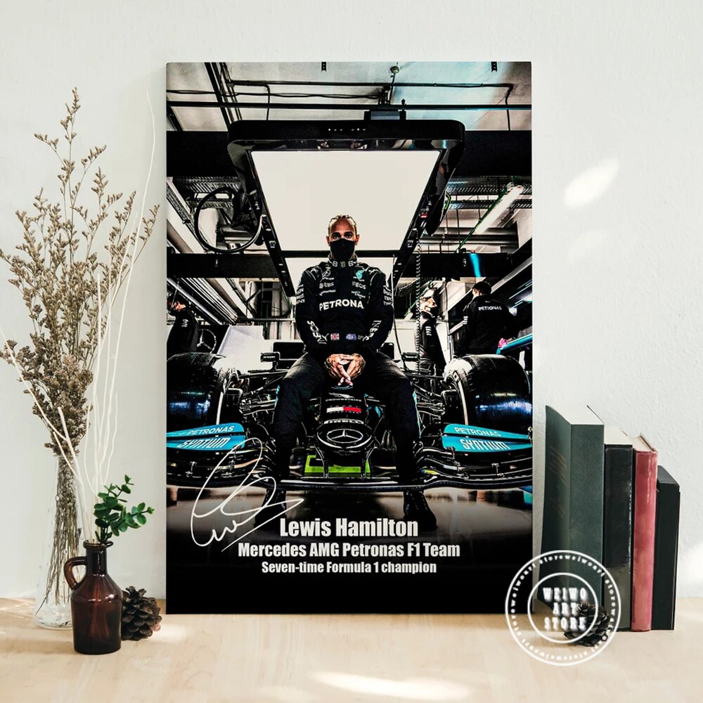 Lewis Hamilton Poster with Signature Printed on Canvas | Home Decor Fan Merchandise | LH44 Gift
