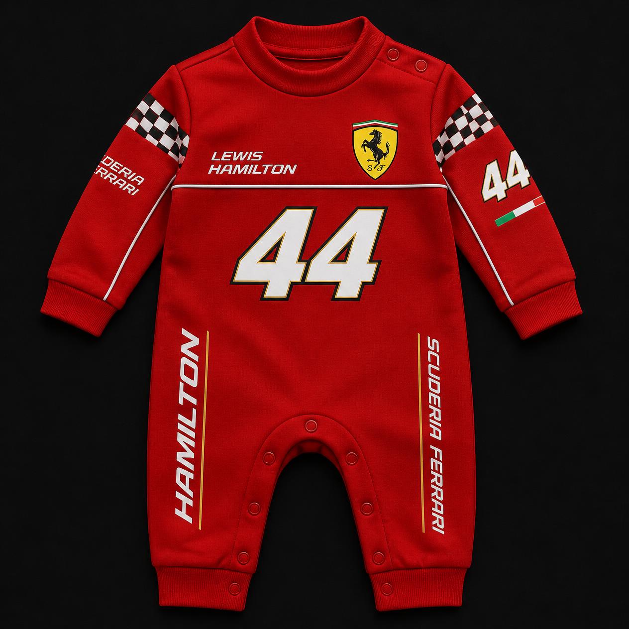 Lewis Hamilton STILL WE RISE 44/Charles Leclerc 16 Ferrari Style F1 Baby Romper