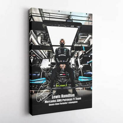 Lewis Hamilton Poster with Signature Printed on Canvas | Home Decor Fan Merchandise | LH44 Gift