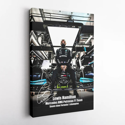 Lewis Hamilton Poster with Signature Printed on Canvas | Home Decor Fan Merchandise | LH44 Gift