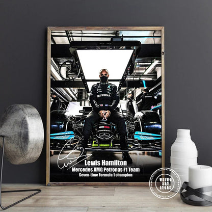 Lewis Hamilton Poster with Signature Printed on Canvas | Home Decor Fan Merchandise | LH44 Gift
