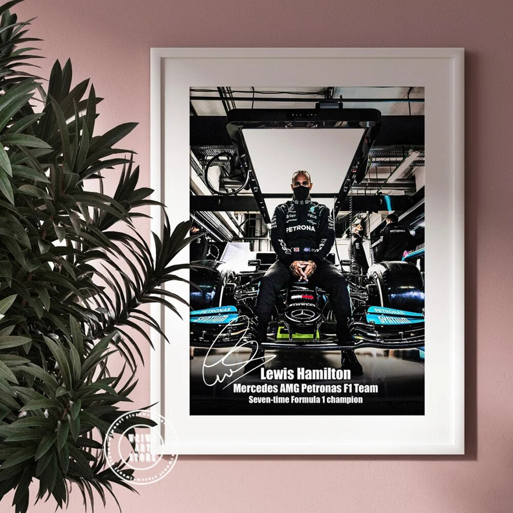 Lewis Hamilton Poster with Signature Printed on Canvas | Home Decor Fan Merchandise | LH44 Gift