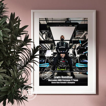 Lewis Hamilton Poster with Signature Printed on Canvas | Home Decor Fan Merchandise | LH44 Gift