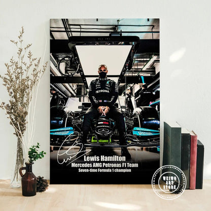 Lewis Hamilton Poster with Signature Printed on Canvas | Home Decor Fan Merchandise | LH44 Gift