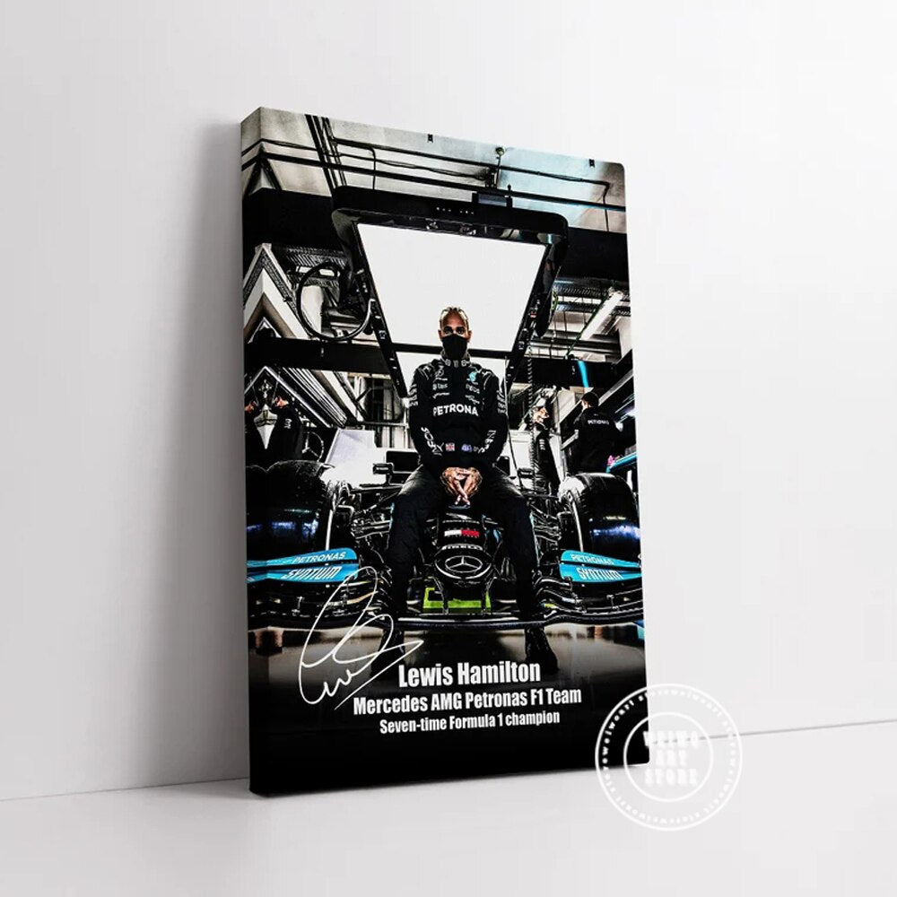 Lewis Hamilton Poster with Signature Printed on Canvas | Home Decor Fan Merchandise | LH44 Gift