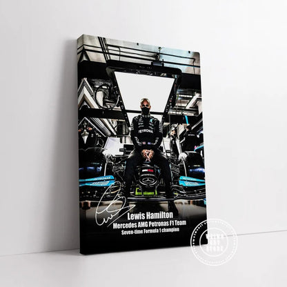Lewis Hamilton Poster with Signature Printed on Canvas | Home Decor Fan Merchandise | LH44 Gift