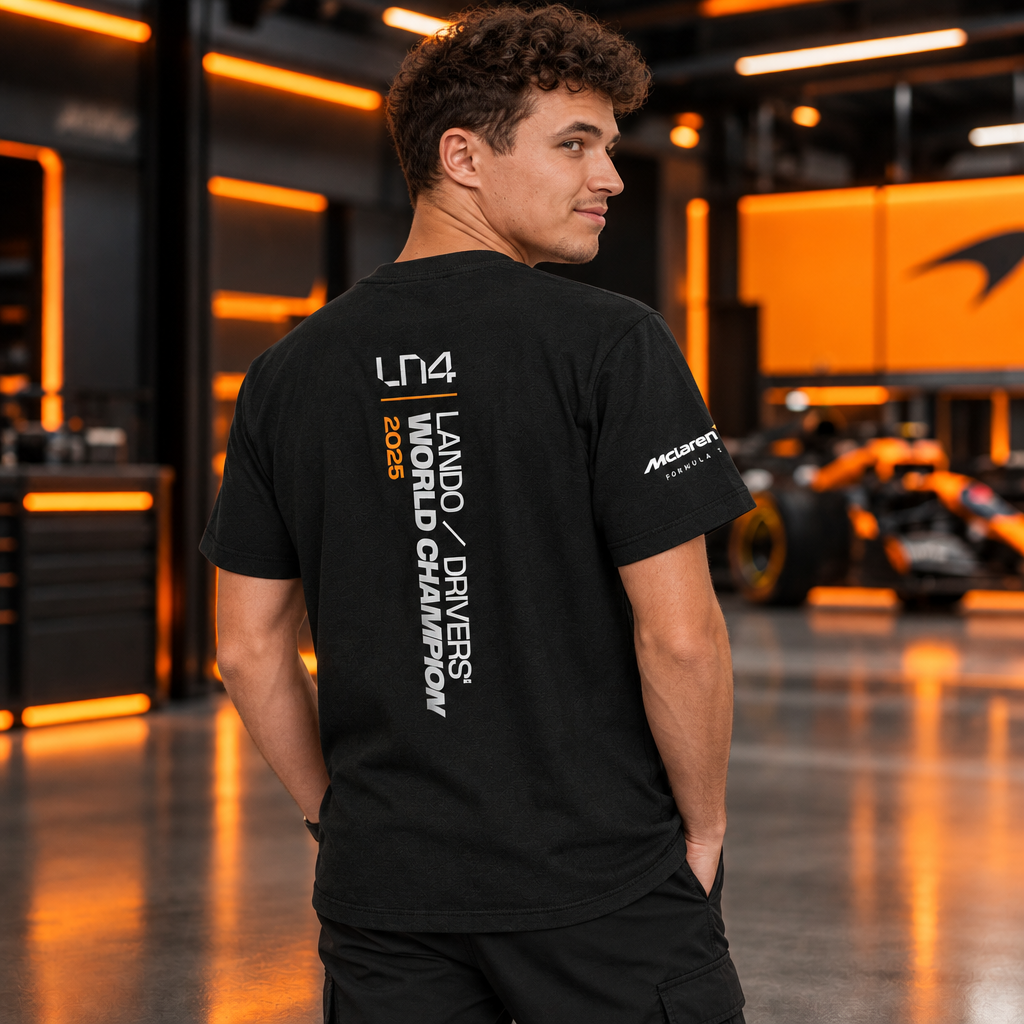 Back view featuring Lando Norris
