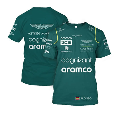 Alonso Signature Design T-Shirt Aston Martin F1 Men's Fashion Short Sleeve Crew Top Oversized T-Shirt
