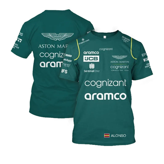 Alonso Signature Design T-Shirt Aston Martin F1 Men's Fashion Short Sleeve Crew Top Oversized T-Shirt